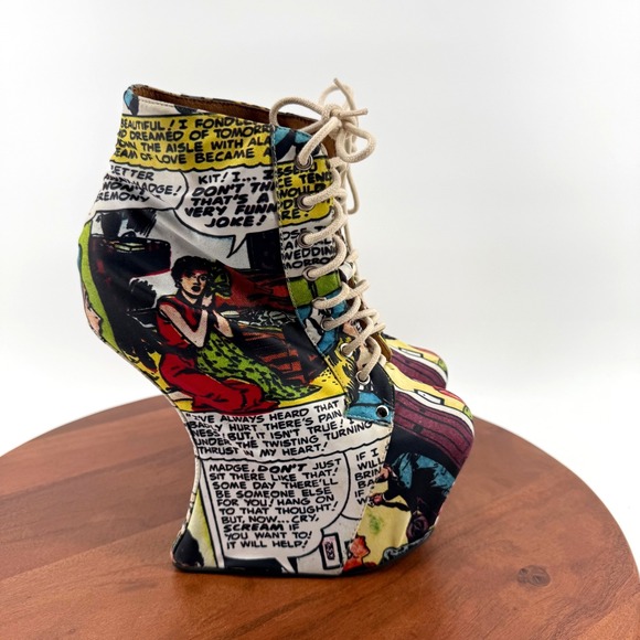 Jeffrey Campbell Shoes - RARE Jeffrey Campbell Nightlita Comic Pop Art Heelless Wedge Booties Women 7